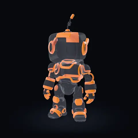 ロボットの3MFのスロット2を不透明で、ほかのスロットを透明なガラスとして表示:縁取り、耳のリング、手、アンテナの先端