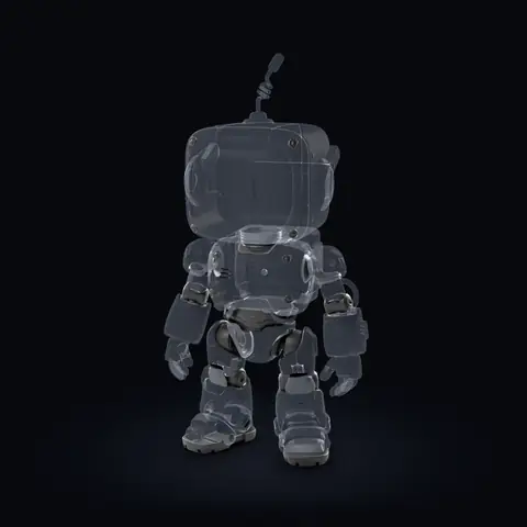 ロボットの3MFのスロット3を不透明で、ほかのスロットを透明なガラスとして表示:腰、関節、足の裏
