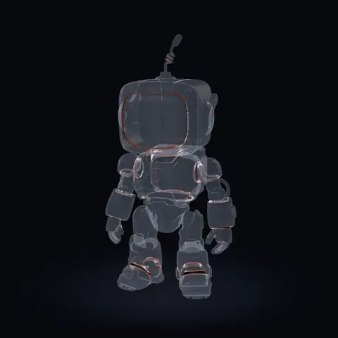 ロボットの3MFのスロット4を不透明で、ほかのスロットを透明なガラスとして表示:スクリーン周りの細い縁とパネルの継ぎ目