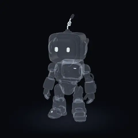 ロボットの3MFのスロット6を不透明で、ほかのスロットを透明なガラスとして表示:目とアンテナのコイル
