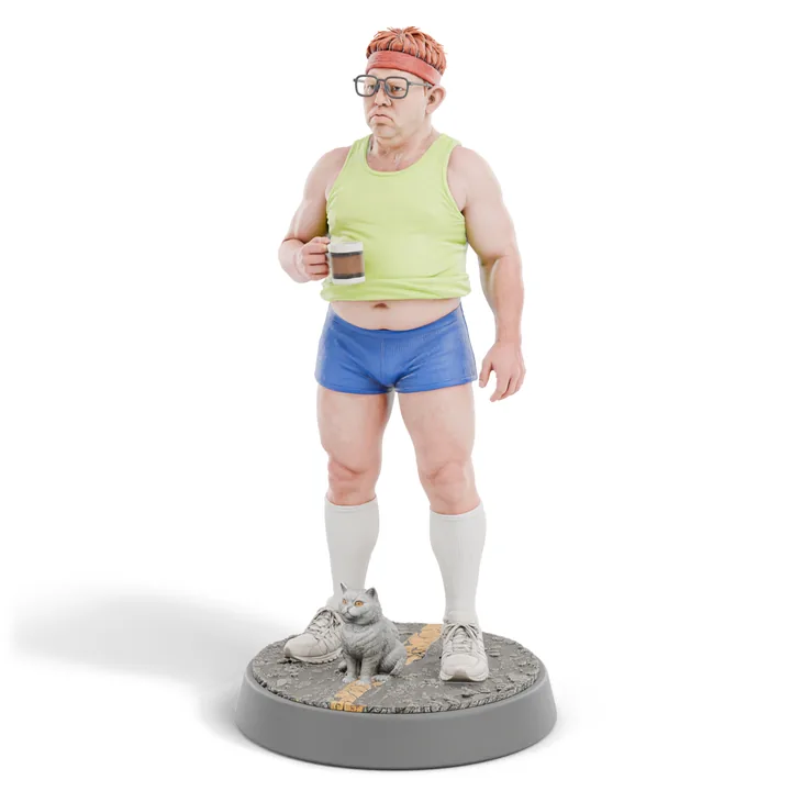 Render: Garry hand painted, with his cat on the base