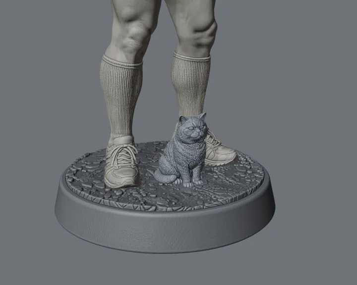Render of the base: the cat sits between Garry's shoes