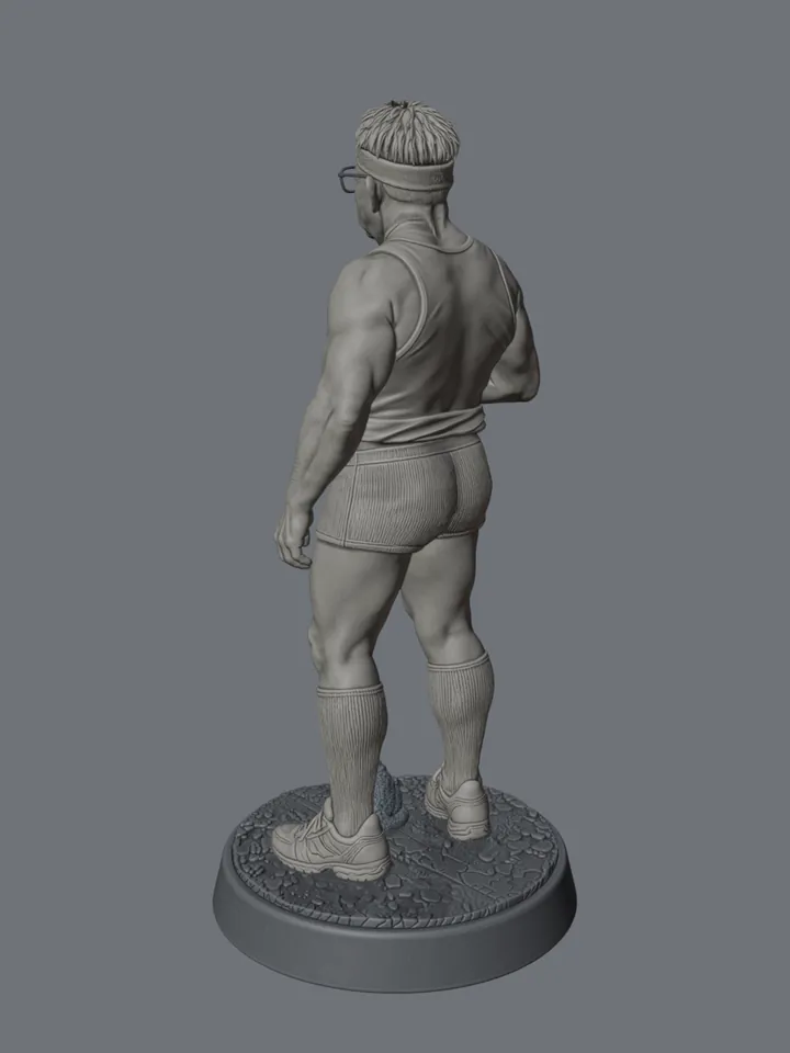 Render of the Garry statue from behind
