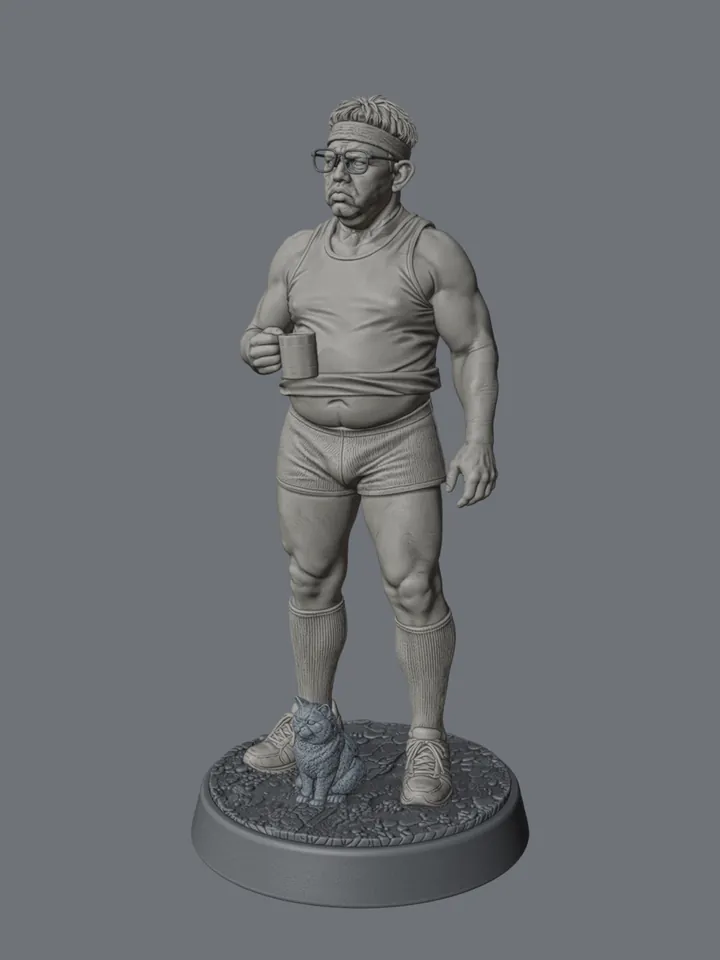 Render of the Garry statue from the front left